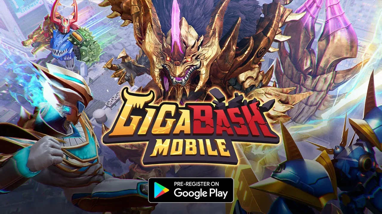 GigaBash Mobile pre-register keyart with Google Play pre-register button